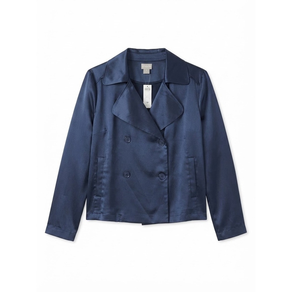Chicos Medium Petite Blue Blazer New Chic Capsule Luxury Work Office